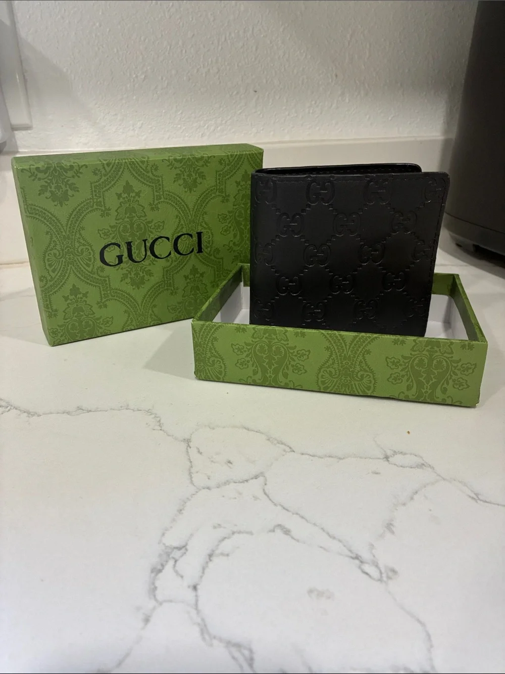 Gucci Black Embossed GG Leather Card Holder Wallet